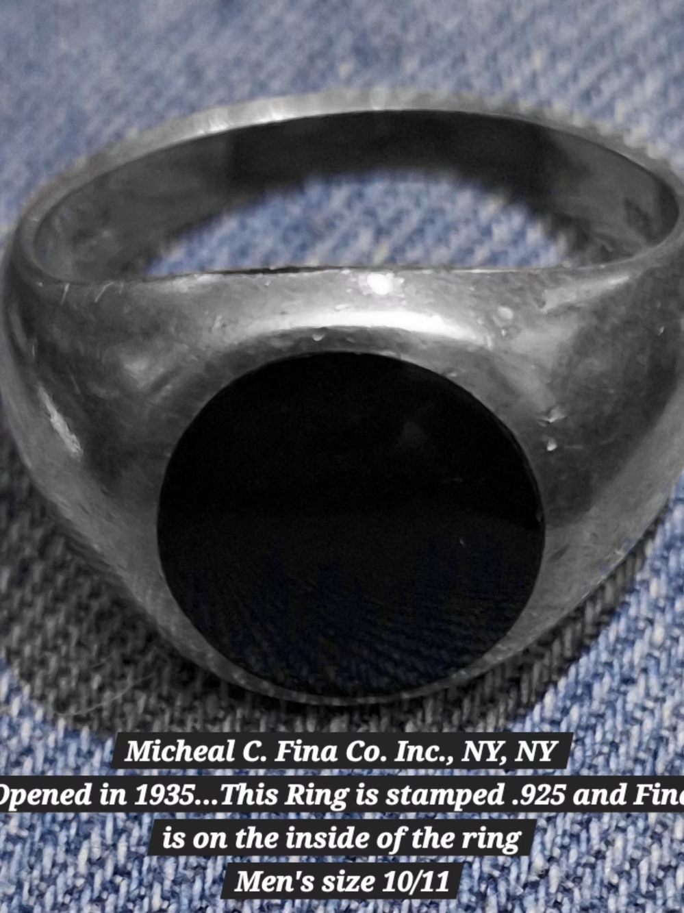 Micheal C. Fina Black Onyx Sterling Silver Signet Ring - Men's Size 10/11
